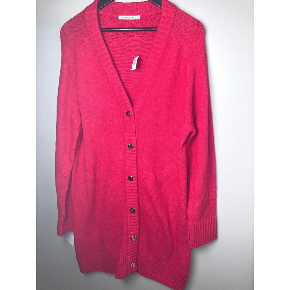 Abercrombie & Fitch NWT Womens Red Long V-Neck Button Front Cardigan Sweater L